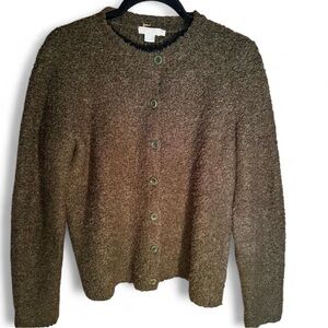 J. Crew Vintage Olive Green/Brown Cardigan  Sweater Wool Blend Womens Large